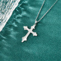 Sterling Silver Full Pavé Moissanite Cross Pendant Necklace for Women-0-1