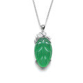 wholesale S925 Sterling Silver Natural Chalcedony Leaf Pendant with Ice-Type Jade Green Finish, Light Luxury and Versatile Leaf Necklace-0-4