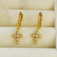 wholesale S925 Sterling Silver Zircon Cross Ear Hoops with Ear Clasps, Fashionable, Minimalist, Trendy, Versatile for Everyday Wear-Gold 925 silver