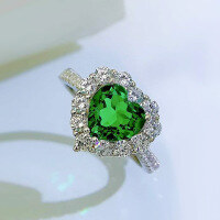 wholesale 925 Sterling Silver with High-Carbon Diamond, 8*8 Heart-Shaped Luxurious Full Diamond Vintage Ring, Mu Jing Jewelry New Collection-Green 9