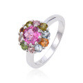 wholesale S925 Sterling Silver Natural Garnet Ring with Group Setting Tourmaline and Emerald Colored Gemstone Ring New Style-0-7