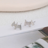 wholesale S925 Sterling Silver Small Dog Stud Earrings, Minimalist Animal Puppy Earrings, Creative Polished Student Jewelry with Engraving-00962-Puppy Earrings 925 Silver