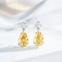 High-Carbon Diamond 10X14 Water Drop Ear Stud with Baguette and Radiant Cut-Yellow Diamond - ED049  925 Silver