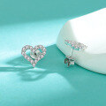 wholesale S925 Sterling Silver Moissanite Full Diamond Heart Stud Earrings, Minimalist Niche Hollow Heart Earrings, Elegant Heart-shaped Earrings-0-2