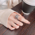 wholesale S925 Sterling Silver Wide Irregular Feather Line Crossover Ring, Personalized Trendy Hip-Hop Index Finger Ring-0-3