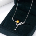wholesale S925 Sterling Silver Red Elk Oval Necklace with Sun, Moon, Stars and Yellow Diamonds, Featuring Elegant Lines and French Luxury Style for Women-0-5