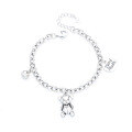 wholesale S925 Sterling Silver Korean-style Retro Letter Round Pendant Cute Bear Best Friend Round Bead Tassel Trendy Bracelet-0-4