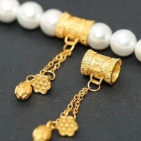 wholesale Metal: S925 ancient method silver gold-plated Six-word mantra, two-life joy, turning bead pendant, flower bud lotus pod, DIY bracelet accessory-Style 3 one