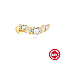 wholesale S925 Sterling Silver Opal Fringe Threaded Flatback Ear Stud with Heart Design-Single gold #2