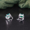 wholesale S925 Sterling Silver Vintage Elegant Gemstone Earrings with Natural Chrysoprase Inlay, Small Luxurious Style Square Earrings-0-2