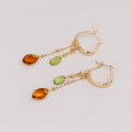 wholesale S925 Silver Plated 14K Gold Peridot and Amber Earrings in Japanese Retro Marrakech Style-0-1