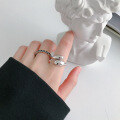 wholesale S925 Sterling Silver JT307 Korean Version Minimalist Smooth Drop-shaped Open Ring for Women, Cold-toned Stylish Silver Ring-0-2