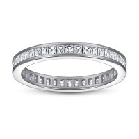 wholesale S925 Sterling Silver Amazon Best-Seller Creative New Design T-Square Flat Full Eternity Stack Ring Wedding Ring Index Finger Silver Jewelry-Platinum US size 9#