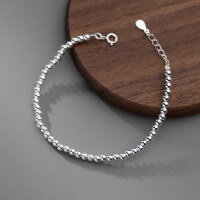 wholesale S925 Sterling Silver Full Light Bead Small Round Bead Minimalist Design European and American Style Jewelry Bracelet S5522-S925 silver bracelet with water drop tail