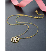 wholesale 925 Sterling Silver Hexagonal Diamond-Inlaid Necklace for Women, Minimalist Design, High-End Sense, Elegant Floral Pendant Collarbone Chain-Gold necklace 925 silver