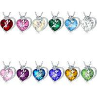 wholesale 925 Sterling Silver Rose Heart Necklace with High-End Swarovski Gemstone Ruby Pendant for Women-Platinum Emerald &gt; 925 Silver