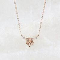 wholesale 9K Gold Japanese Minimalist Niche Style Morganite and White Zircon Necklace, Yili Jewelry Spring New Collection-Morganite Necklace 9K