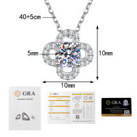 S925 Sterling Silver Moissanite Pendant Necklace, Four-Leaf Clover Design-50-point Moissanite  925 Silver