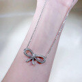 wholesale new sterling silver bow ribbon necklace for women, classic minimalist fashion style full diamond neck chain-0-3