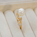 wholesale S925 silver plated with 14K gold French vintage-inspired minimalist luxury pearl open ring-0-3