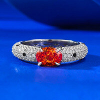 wholesale 925 Sterling Silver with Full Pave Diamond 5*7mm Fancy Fancy-Cut Fandango Ring for Women-R939 Fanta Orange No. 6