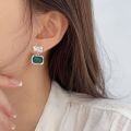 wholesale S925 Sterling Silver Square Emerald Stud Earrings, Korean High-End Custom Spring-Summer New Small-Style Minimalist Elegant Earrings-0-2