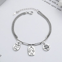 wholesale Sterling Silver Double Layer Waterdrop Letter Little Prince Head Fashion Bracelet Korean Style Ins Niche Design Hand Jewelry-YS083/approx. 8.5g 925 silver