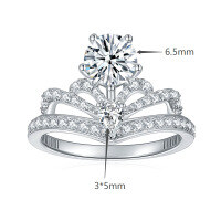 wholesale 18k Gold Plated S925 Silver Classic 1-Carat Round Moissanite Crown New Style Women's Ring-1+0.83 carats full Moissanite US size 5.5