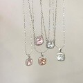 wholesale S925 Sterling Silver Princess-Cut Full-Zirconia Pendant Necklace, Small Square Ice Flower Zircon Classical Rose Collarbone Chain for Women, Light Luxury-0-1