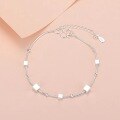 wholesale S925 Sterling Silver Korean-style Fashion Ankle Bracelet Women's Checkered Silver Jewelry Single-layer Small Square Anklet Accessory-0-0