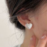 wholesale S925 Sterling Silver Minimalist Heart Stud Earrings for Women, Small and Chic Skin-Friendly Earrings, High-End Daily Korean Style New Design-Sterling silver