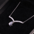 wholesale S925 sterling silver natural cream blue moonstone V-shaped pendant drop necklace in elegant wealthy heiress style-0-1
