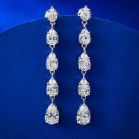 wholesale 925 Silver Ear Hooks for Women, Luxuriously Set with 6*9mm Pear-Shaped Teardrop Yellow Diamonds and High-Carbon Diamonds-E369 White Diamond &gt;925 Silver