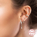 wholesale S925 Sterling Silver Full Rhinestone Chain Tassel Long Drop Ear Cuff-0-3