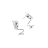 wholesale S925 Sterling Silver Korean Version Ins Minimalist Design Versatile Water Drop Wave Pattern Smooth Textured Stud Earrings for Women-Silver [with sterling silver ear plugs]  925 silver