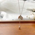 wholesale Metal Material S999 New Romantic Two-Leaf Promise Pearl Tassel Ginkgo Leaf Unique and Versatile Elegant Collarbone Necklace-0-5