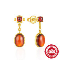 wholesale 925 Sterling Silver New Retro Ruby Earrings, Fashionable and Versatile with European French Minimalist Luxury-Gold 925 silver