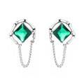 wholesale S925 Sterling Silver Retro Emerald-Cut Zircon Bamboo Knot Frame Design Chain Tassel Earrings for Women-0-4