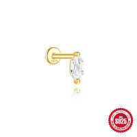 wholesale S925 Sterling Silver Geometric Marquise Cut Opal Threaded Flat Back Ear Bone Stud with Diamond Accent, Fast Selling on AliExpress-Single gold #13