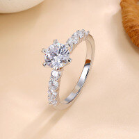 wholesale S925 sterling silver plated with 18K gold six-prong ring, cross-border new 1-carat moissanite ring, foreign trade jewelry wholesale-Platinum>US size 7
