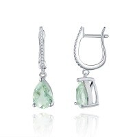wholesale S925 Sterling Silver Fashionable Light Luxury Natural Gemstone Earrings, High-End Sense, Inlaid with Natural Amethyst and Green Crystal Ear Studs Ear Drops-Natural Green Amethyst Earrings 925 Silver