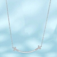 wholesale S925 Sterling Silver Smiling Face Diamond Inlaid Necklace, Fashion Women's Daily Korean Style Minimalist Design Premium Versatile Collarbone Chain-Diamond Smile Platinum > 925 Silver