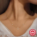 wholesale 925 Silver Geometric Four-Leaf Clover Pendant Necklace with Zirconia, Minimalist Korean Style Women's Fashion for Daily Wear-0-2