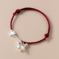 wholesale 999 Silver Exquisitely Simple Maneki-neko Kitten Star Light Bead Adjustable Bracelet S7396-0-1