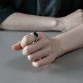 wholesale S925 Sterling Silver Retro Black Resin Drip Chain Adjustable Index Finger Ring-0-4