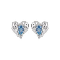 wholesale S925 sterling silver small and unique earrings, ins minimalist style, high-end sweet and edgy heart-shaped diamond-encrusted earrings for women-White gold blue diamond [with sterling silver ear plugs] &gt; 925 silver