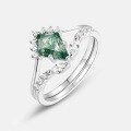 wholesale S925 Sterling Silver Fashionable Light Luxury Jewelry Crown Stackable Set Ring Kite-Shaped Natural Moss Agate Ring High-End Sense-0-3