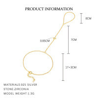 wholesale S925 Sterling Silver Starry French-style Four-leaf Clover Zircon Bracelet With Tassels, Layered Finger Chain-L879-Gold 925 Silver