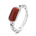 wholesale S925 Sterling Silver Geometric Inlaid Rectangular Red Agate Ring Vintage Palace Style Elegant Index Finger Ring-0-4