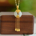 wholesale 925 Sterling Silver with Certificate Vintage Tassel Auspicious Clouds Hetian Jade Pendant Necklace for Women-0-0